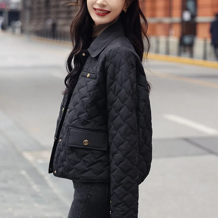 Lightweight Short Women's down Cotton Jacket Diamond Pattern Fashionable Outerwear Tagkita Brand Cotton Clothes for Women