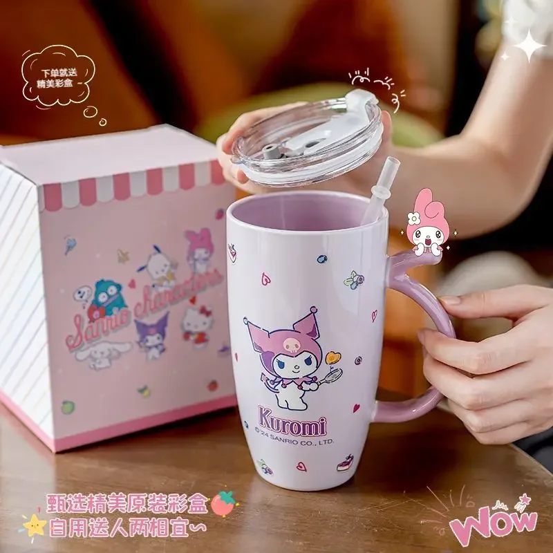 Hello Kitty Cinnamoroll Anime Kawaii MINISO Große Kapazität Becher Niedlicher Cartoon Kreative Keramiktasse Wasserspeicher Geschenke für Kinder