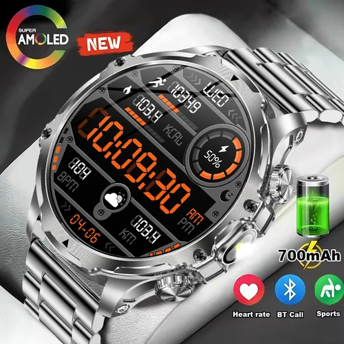 LIGE nuevo reloj inteligente linterna 1,9 pulgadas hombres deportes al aire libre rastreador de Fitness 700mah batería grande BT llamadas luz LED Smartwatch