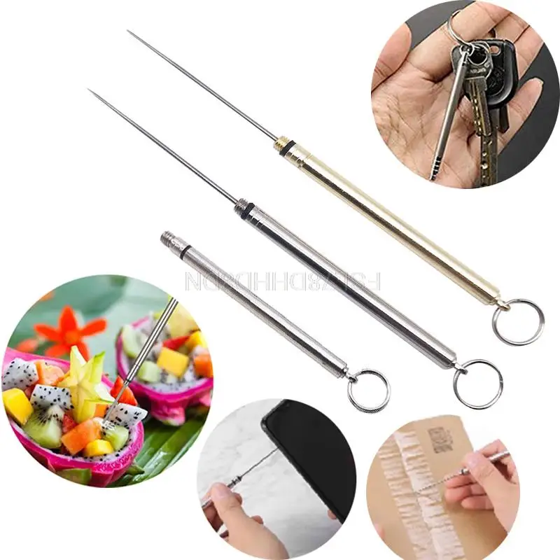 Liga de titânio reusável palito com suporte palito frutas portátil garfos telefone sim cartão remoção pino ferramenta mão ao ar livre