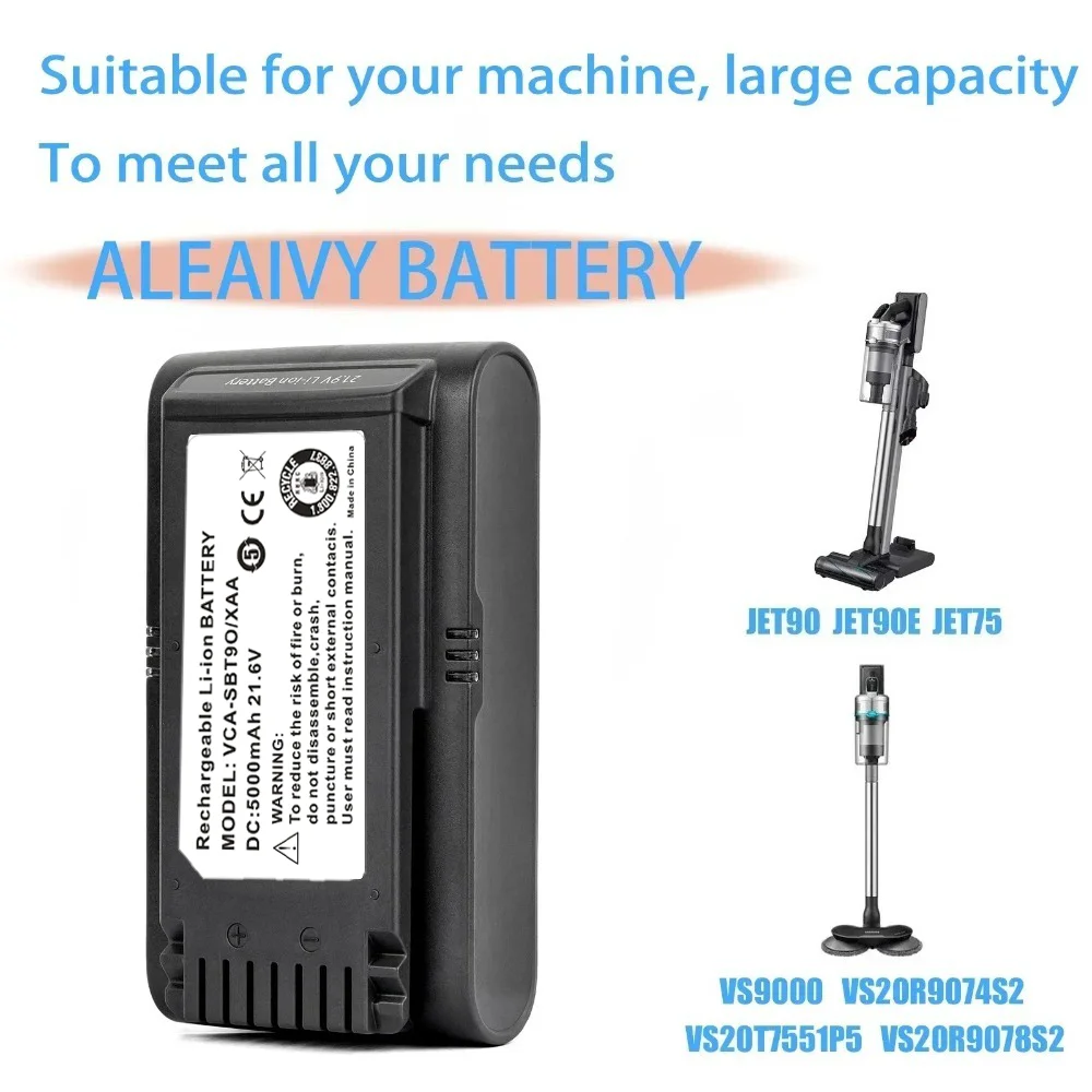 21,6V 5000mAh Ersatzakku für Samsung Vs9000 Jet90 Jet75 Jet90E VCA-SBT90 Kabelloser Handstaubsauger