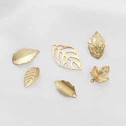 2pcs 14K Gold Plated Fashion Brass Leaves Charm Pendant for Women Earring Bracelet Necklace DIY Jewelry Making Accessories