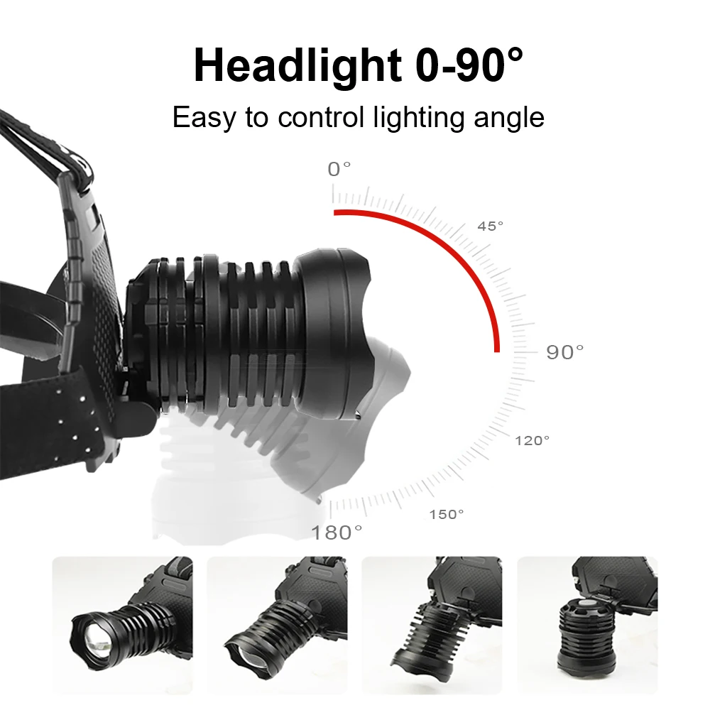 High Powerful Led Headlamp Type-c Rechargeable Headlight Super Bright XHP90.3 LED Head Lamp Outdoor Waterproof Fishing Headlight