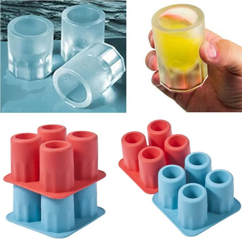 Ice-shot Glass Mould 4 Cup Shape Silicone Ice Cube Mold Silicone Cylindrical water cup Ice Cube Small Wine Glass Ice Tray Mold