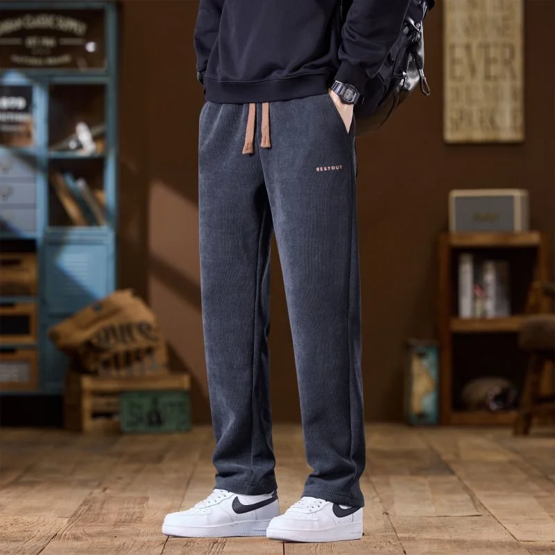 جديد 2025 سراويل تقليدية رجالية خريف شتاء فضفاضة تناسب التخسيس الرياضة الكورية العصرية سراويل طويلة مريحة ألياف البوليستر
