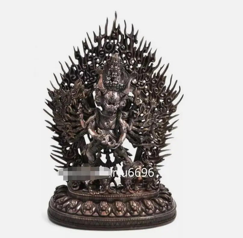 Tibet Red Copper Yamantaka Vajrabhairava Yama Mandkesvara Hevajra Buddha Statue