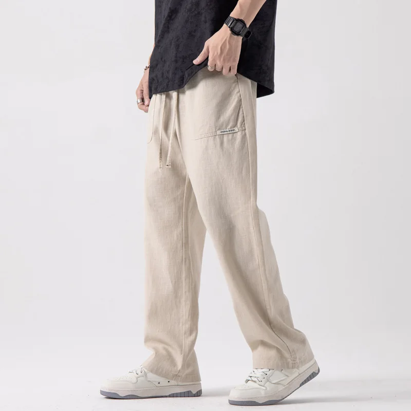 2025 Men's summer American retro thin breathable fashion trend versatile simple loose solid color straight leg casual pants