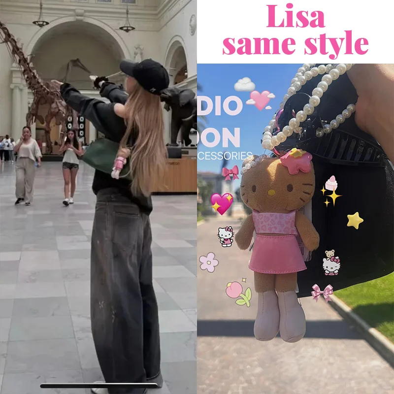 

4 стиля Kawaii Hello Kitty с леопардовым принтом, длинная кукла, брелок, черный анимационный периферийный кулон, милый плюшевый брелок, подарки для девочек