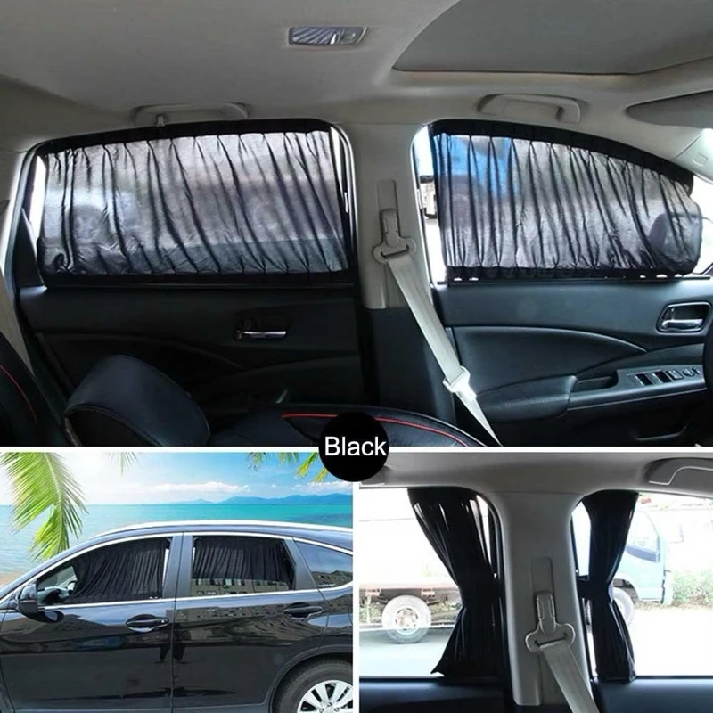 

2pcs 70cm Black Car Sun Shade Side Rear Window Curtain Foldable UV Protection Auto Accessory Pure Cloth