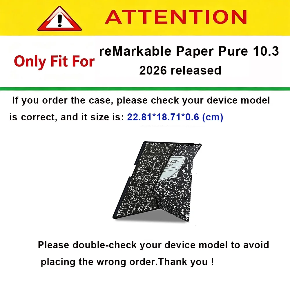 Case for 10.3' 2026 ReMarkable Paper Pure 10.3 E-Reader, Multi-Angle Fold Flip Light Slim Portable Durable Protective Sleeve