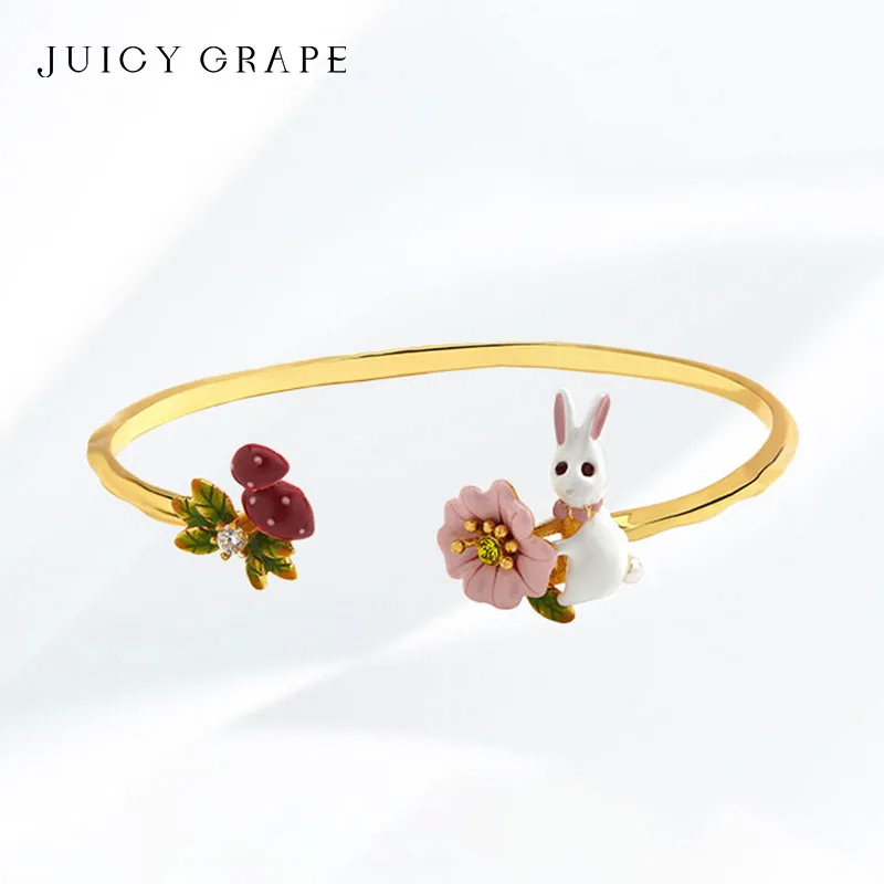 

Juicy Grape Enamel Bangle Bracelet Copper Plated 18K Gold Hand-Painted Rabbit Flower Mushroom Bangles For Women Trendy Jewelry