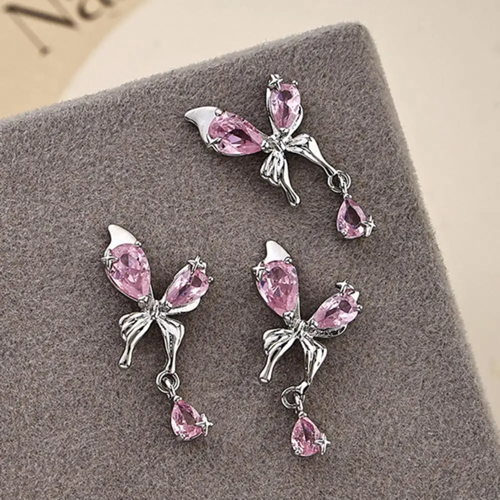 Nail Art Accessories Charming Nail Embellishments Charming Manicure Rhinestones Durable Pink Bow Pendant Jewelry for Women Easy