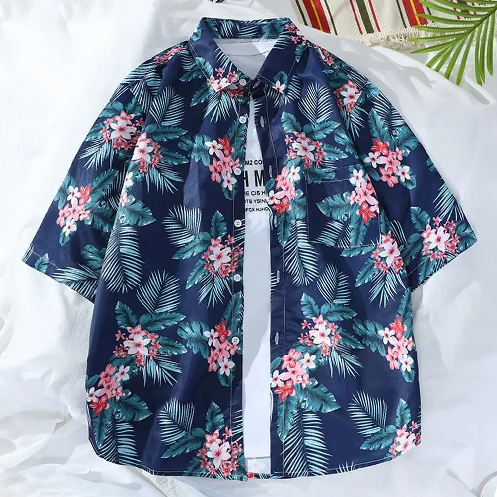 

Shirts for Men Short Sleeve Breathable Stylish Hawaiian Shirts Vintage Printed Turn Down Collar Buttons Summer Clothes