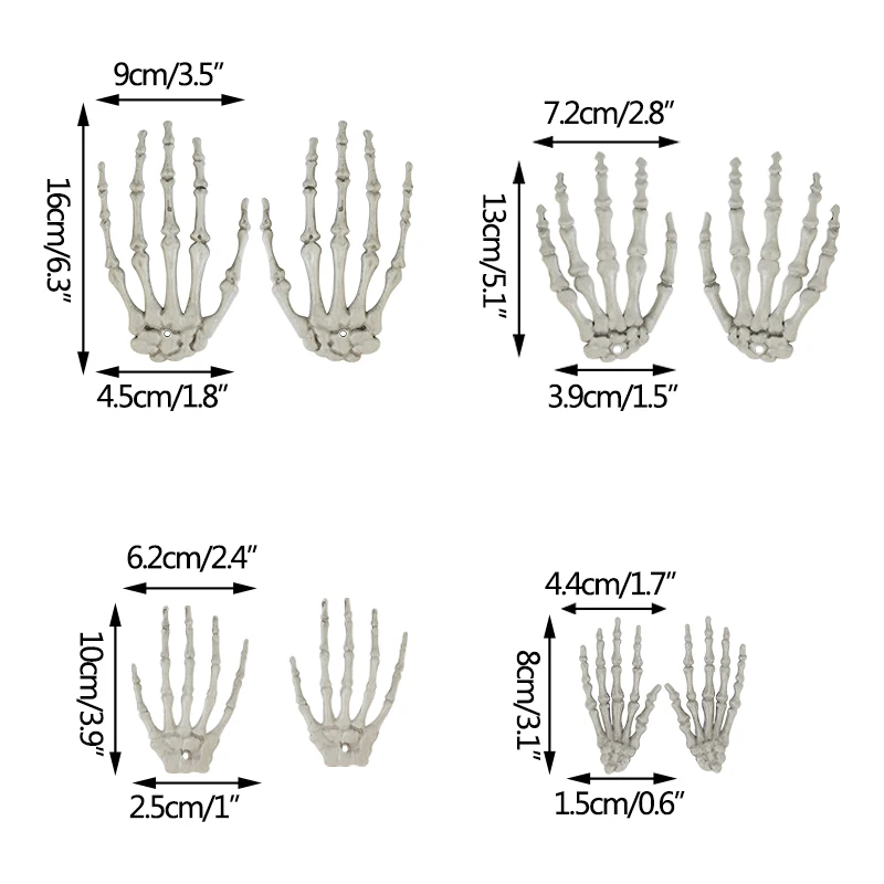 2/12 szt. Realistyczne ludzkie dłoń kościotrupa Halloween nawiedzony dom z tworzywa sztucznego czaszka kości dla dorosłych straszne rekwizyty