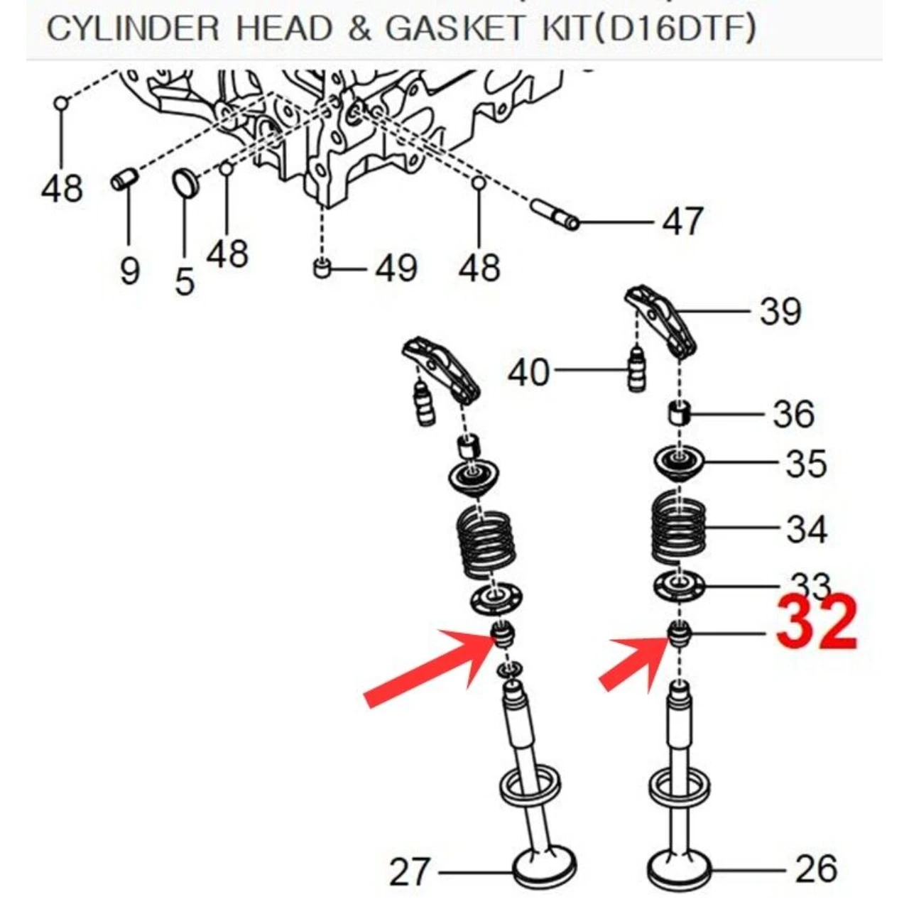 Sello de vástago de válvula genuino, 16 piezas para Ssangyong KORANDO,TIVOLI +G16F,D16F