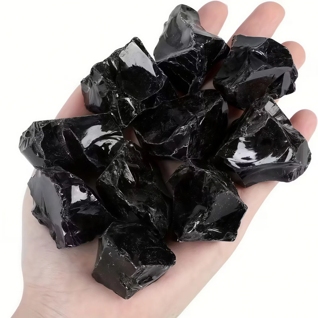Black Obsidian Raw Crystal Rough Stone Fish Tank Filler Vase Tumbling Fountain Rocks Decoration Polishing Home Garden Decoration