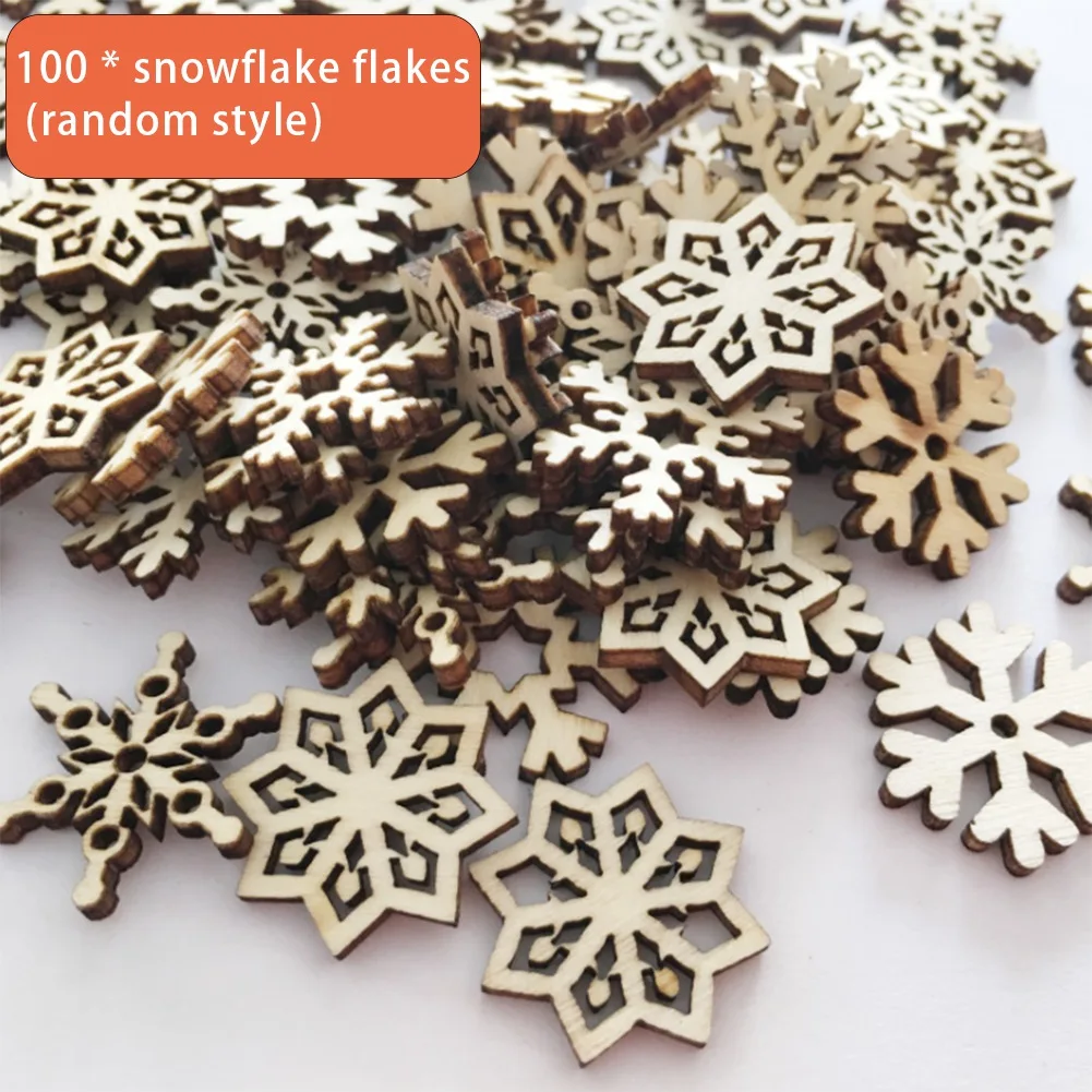 100Pcs Wooden Snowflakes Embellishments Cutouts Craft Ornaments Unfinished Wood Snowflake Hanging Ornaments &LICG