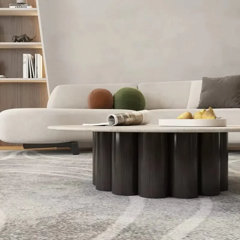 Round Top Coffee Table High Quality Wooden Base With Faux Marble
