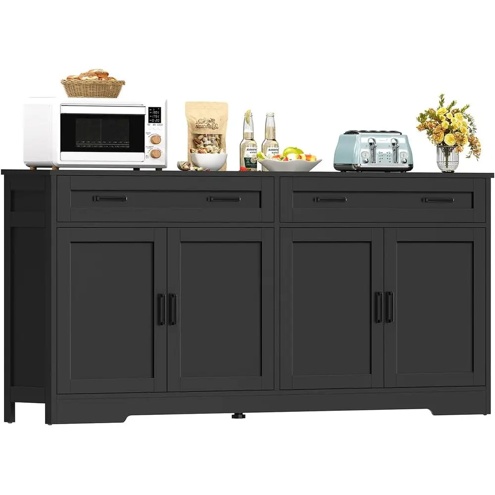 

Большой черный буфетный шкаф 63 дюйма с местом для хранения, 2 регулируемые полки, 4 дверцы для кухни, столовой, гостиной