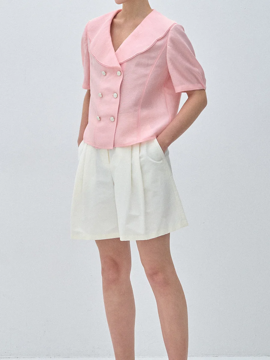 

Faionable Loose Bubble Sve ort Sve irt Women's Turn-down Collar Casual Slimming Top Korean Single Brand RHMY25 Su...