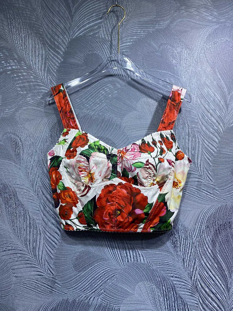 100% Cotton Camisole Fashion Flower Printing Spaghetti Strap Sexy Top Beach Holiday Women Laptops