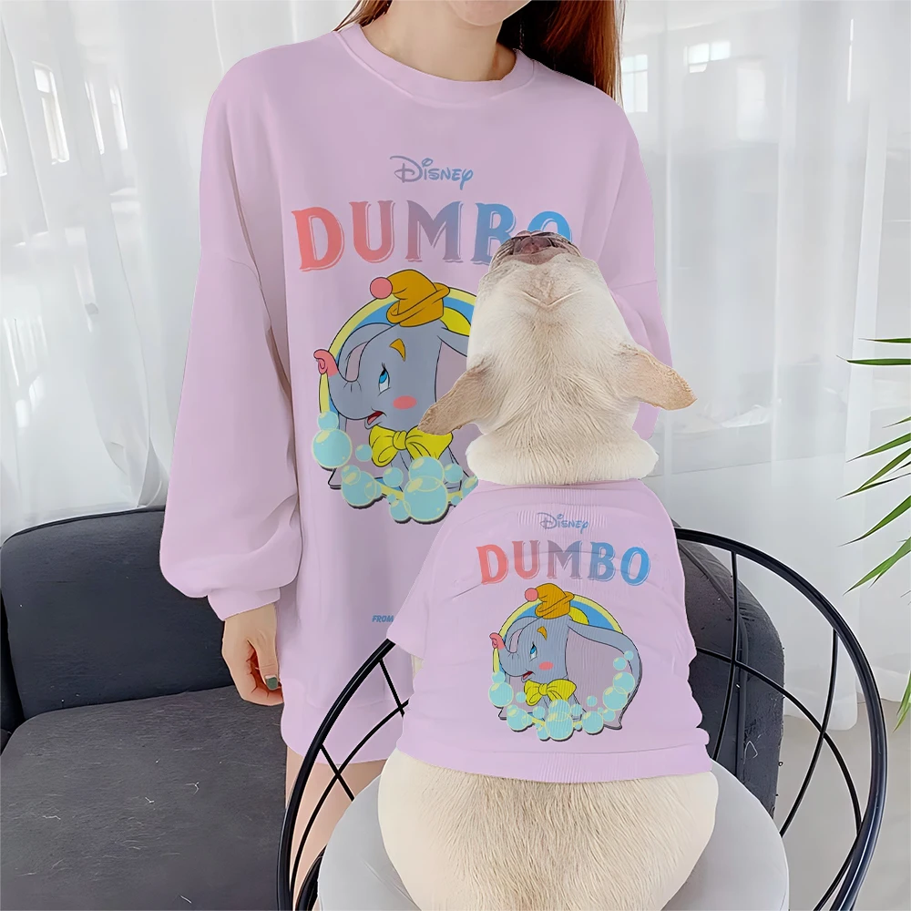 Women's Fashion Loose Round Neck Sweater Disney Dumbo Print Pet Pug Bichon Frise Parent-Child Owner Same Clothes