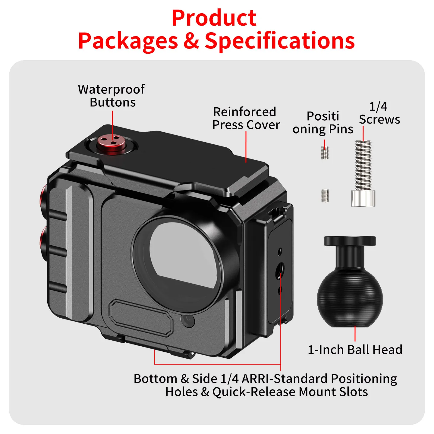 80M Wasserdichtes Unterwassergehäuse für Insta360 GO Ultra Action-Kamera, Metallkäfig mit Kugelkopfhalterung für Regen- und Fahrradfotografie – Detail 18
