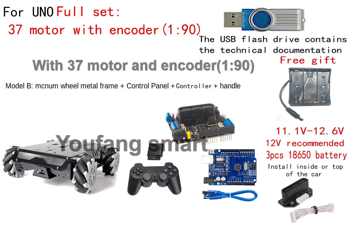 YoufangSmart 10-25Kg Last RC Tank V3 3D 4WD Mecanum Rad Roboter Auto Für Arduino Roboter DIY Kit mit Motor Ps2 Griff ESP32 Programmierbare Roboter 6