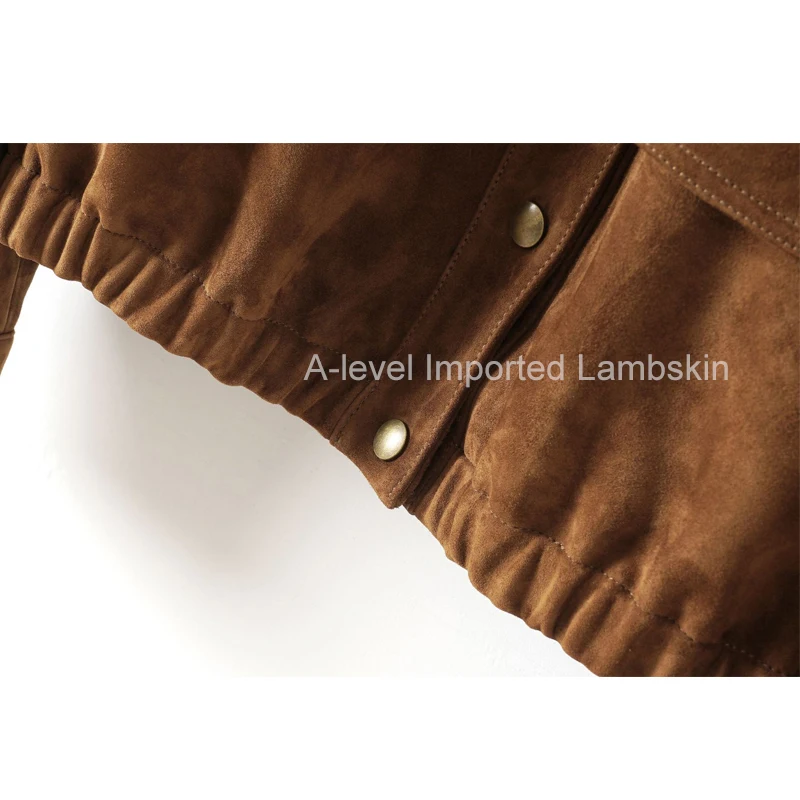 A-level Imported Lambskin Women Real Leather Jacket Coats Fall Vintage Deep Brown Female Casual Goat Sheepskin Suede Jackets