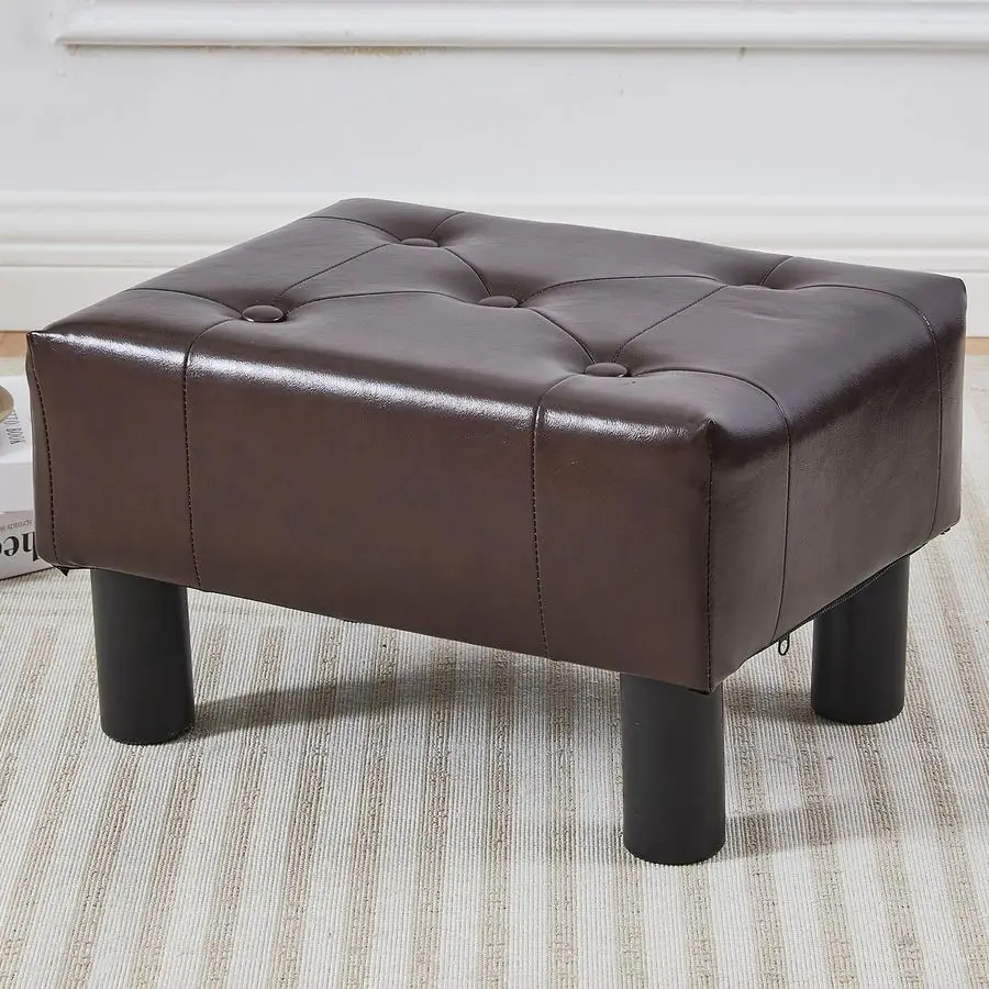 

Small Foot Stool Ottoman, Faux Leather Footstool Ottoman Foot Rest for Couch, Rectangle Footstools and Ottomans Small for Livin