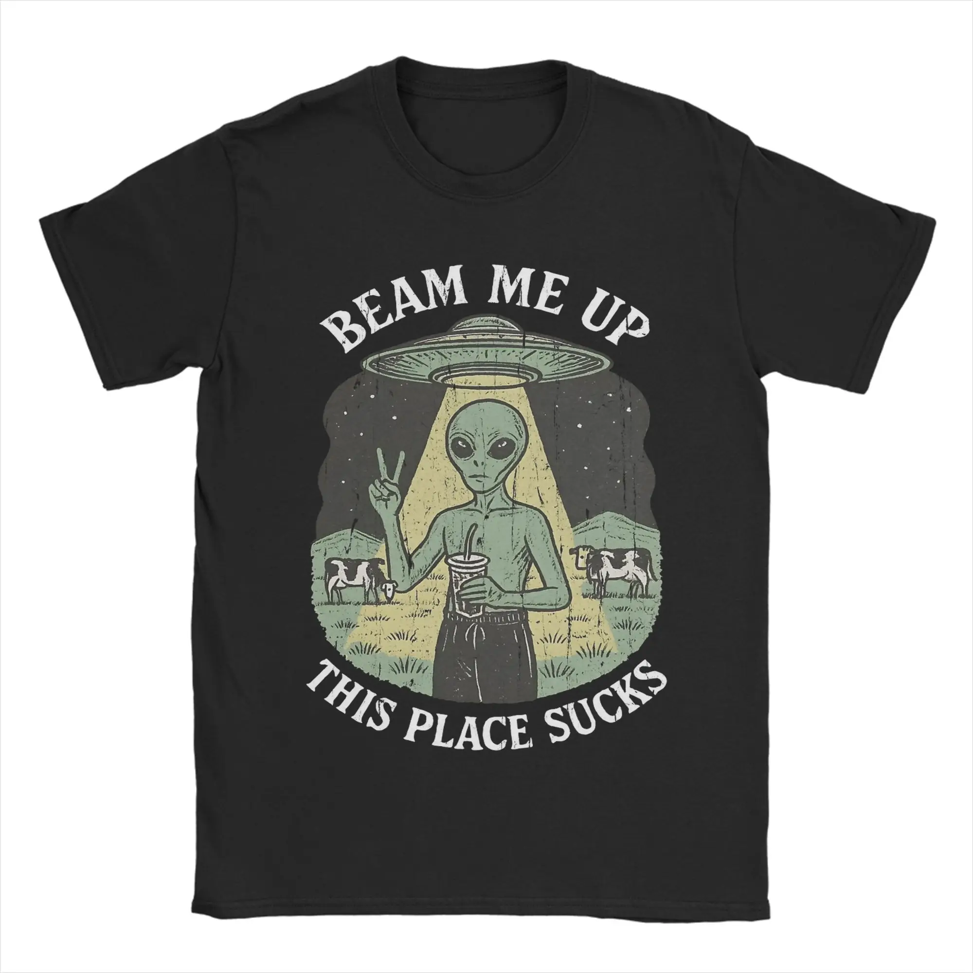 Funny Beam Me Up This Place Sucks T-Shirt Men Round Neck Short Sleeve Clothing  Cotton Summer TopsTops