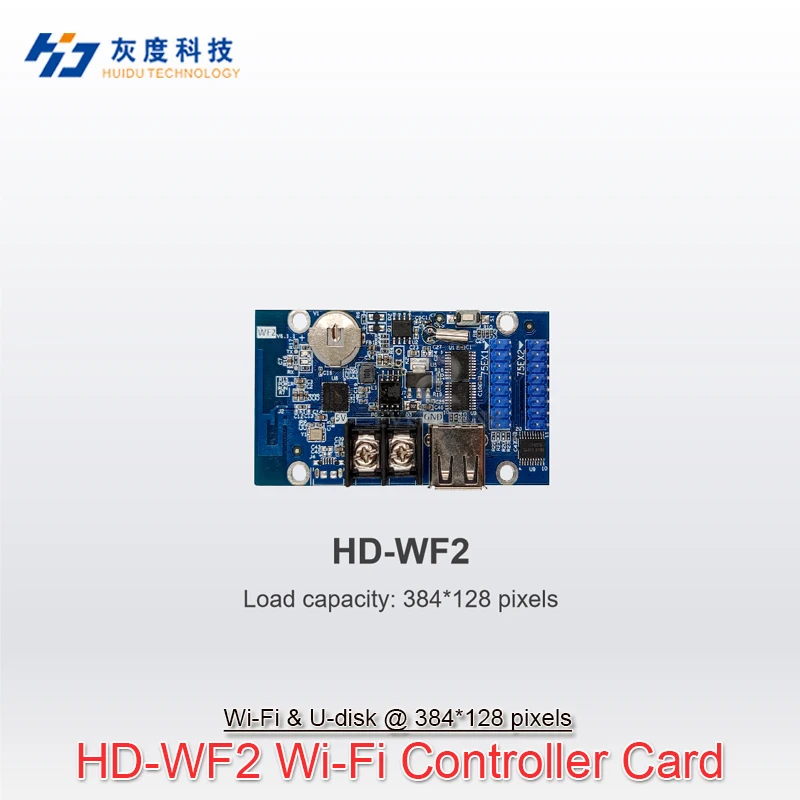 

HD-WF2 HD-WF4 384W*256H Pixel RGB Seven Color Graphic HUB75 Small LED Display Screen Wi-Fi Control Card