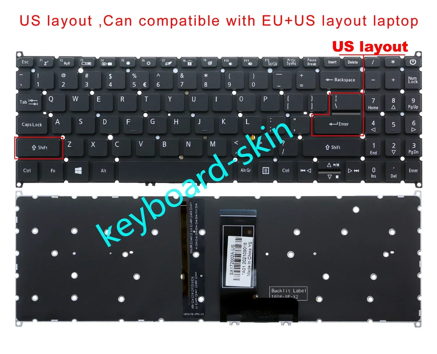 

New US with-backlit NO-frame Keyboard For Acer EX215-21 EX215-22 EX215-31 EX215-51 EX215-52G EX215-53G EX215-54G laptop