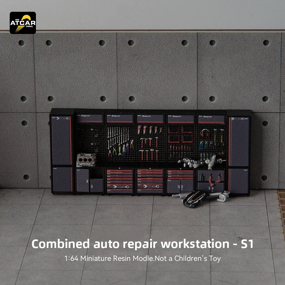 Kicarmod 1/64 Garage en Résine S1 - Kit de Diorama Modulaire DIY, Station de Service Automobile Miniature, Ensemble de Présentation pour Modèles de Voitures
