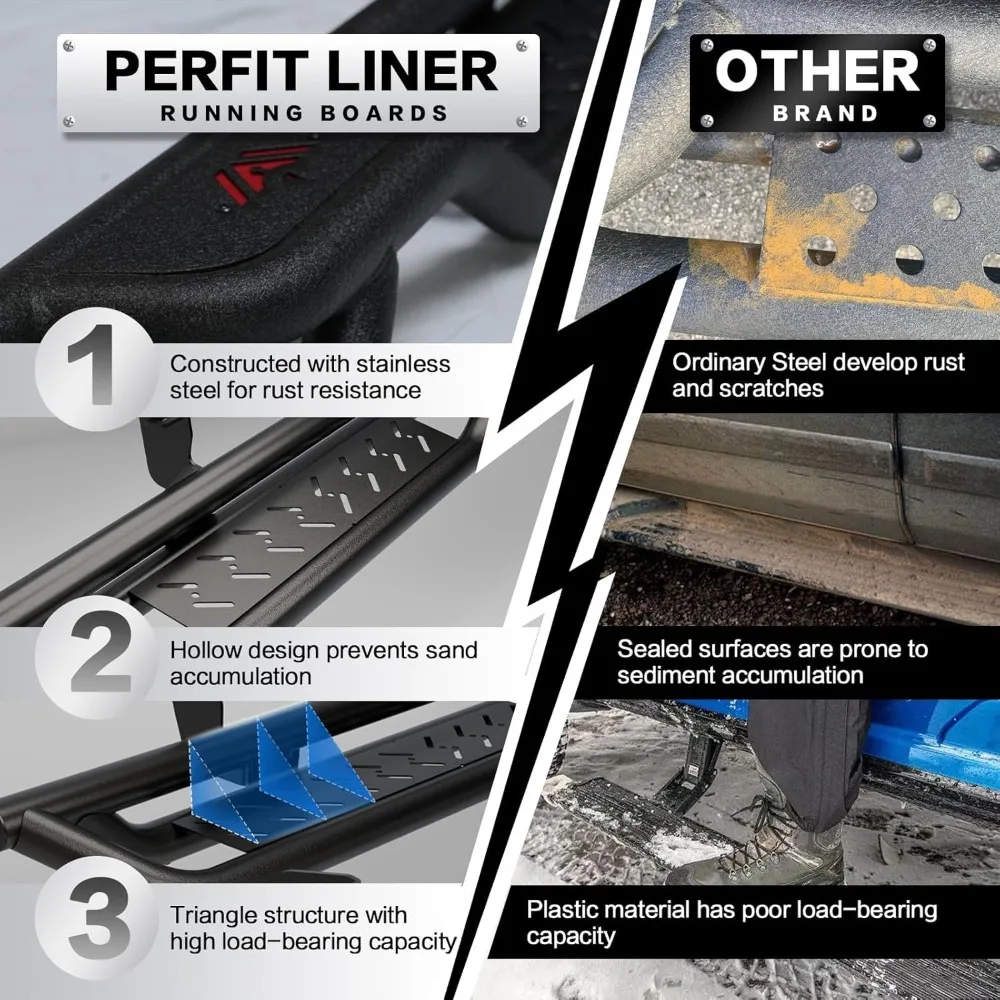 لوحات الجري لـ 2022-2025 Tundra Crew Max Cab (4 أبواب كاملة الحجم فقط) خطوات جانبية من الفولاذ الكربوني الأسود قضبان Nerf