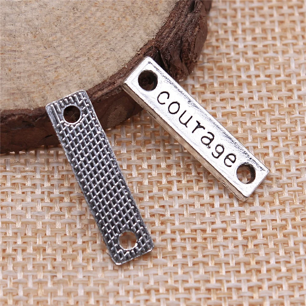 WYSIWYG 10pcs 24x6mm Charm Courage Connector Courage Connector Charms For Jewelry Making Antique Silver Color Courage Charms