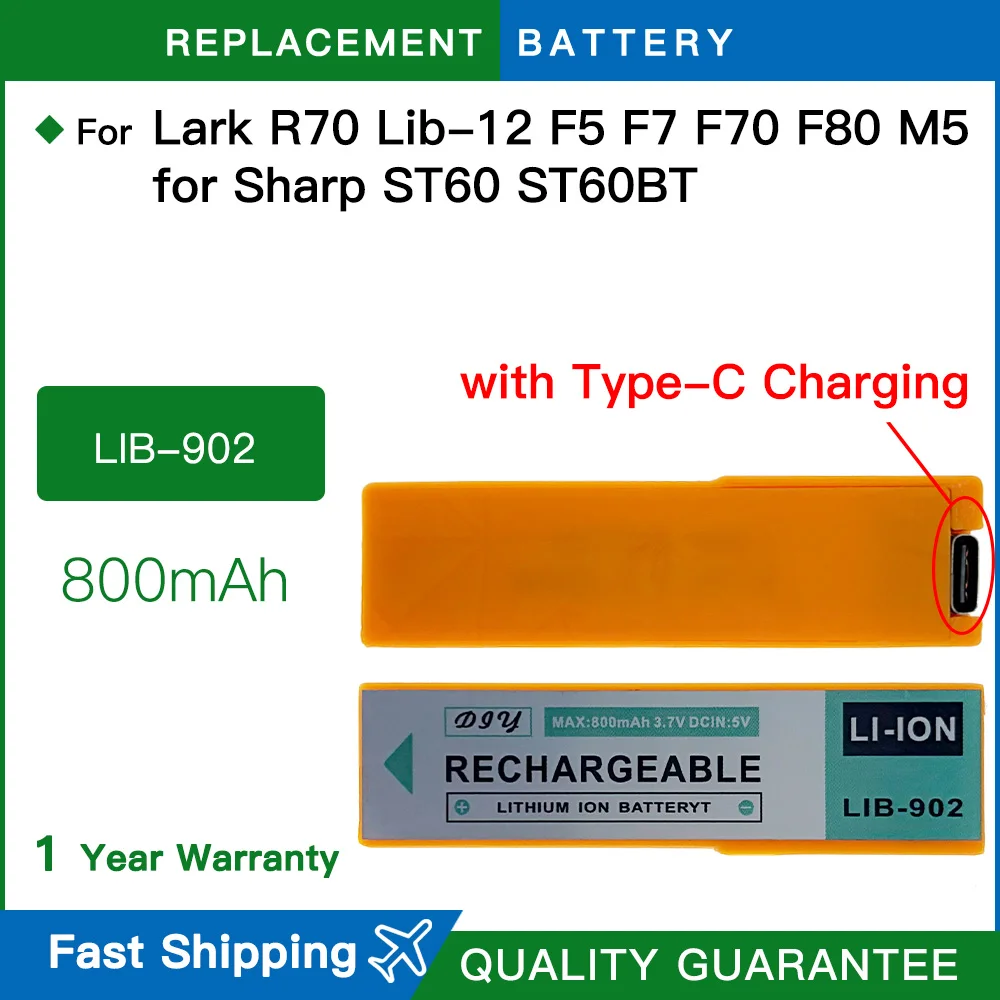 Batería LIB-902 de 3.7V y 800mAh para reproductor portátil Aiwa AM-F7/F70 MD con carga tipo C, batería de repuesto recargable