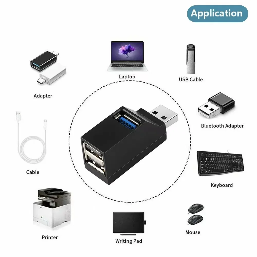 NNBILI USB 3.0 허브 어댑터 익스텐더 미니 분배기 상자 1 ~ 3 포트 PC 노트북 U 디스크 카드 리더 어댑터 용 고속 USB 2.0