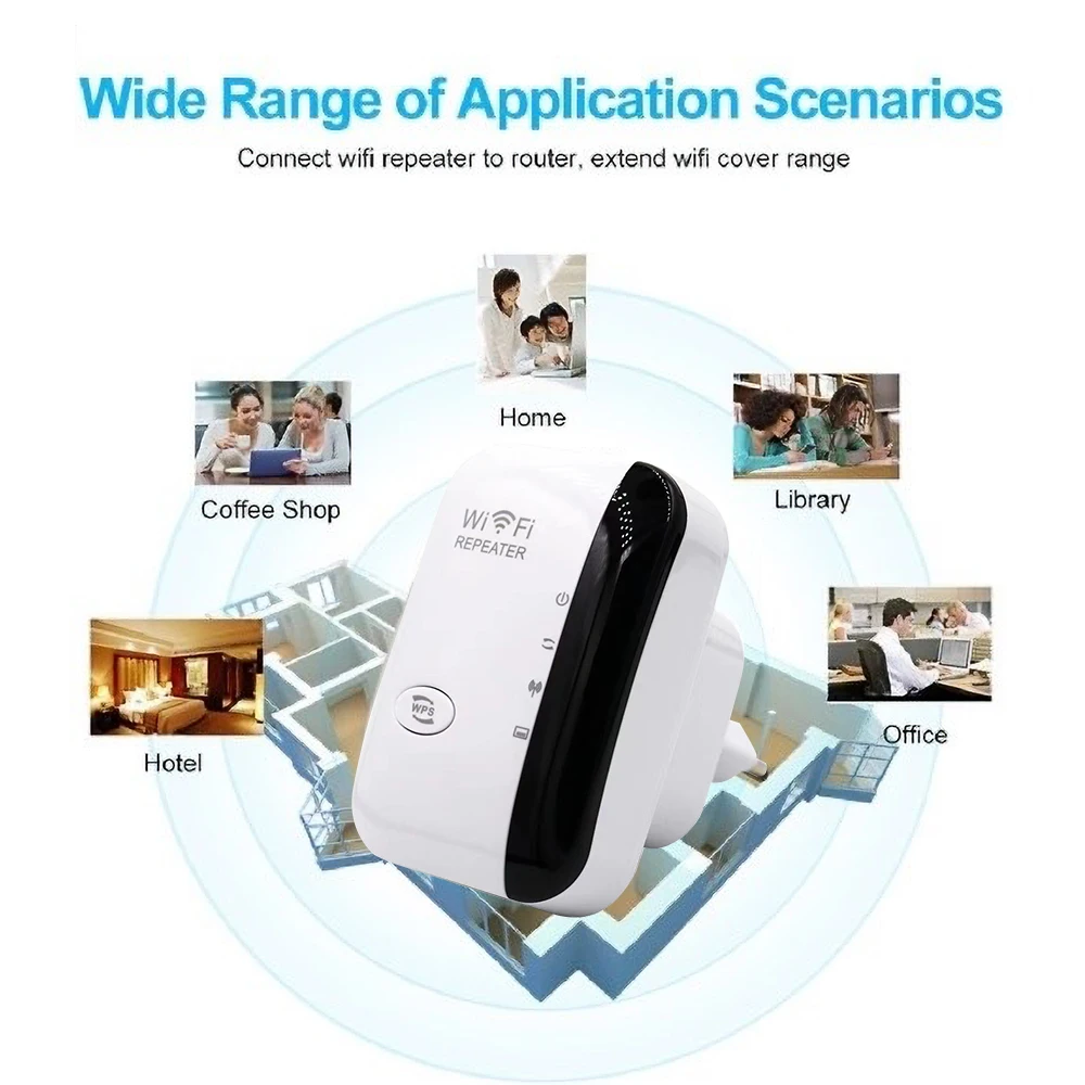 Répéteur d'amplificateur de signal WiFi Prise standard UE 300M Sans fil WPS amélioré Cryptage rapide Extension de portée de routeur Puissant prolongateur de portée WiFi Boosters de signal Mode AP/Relais