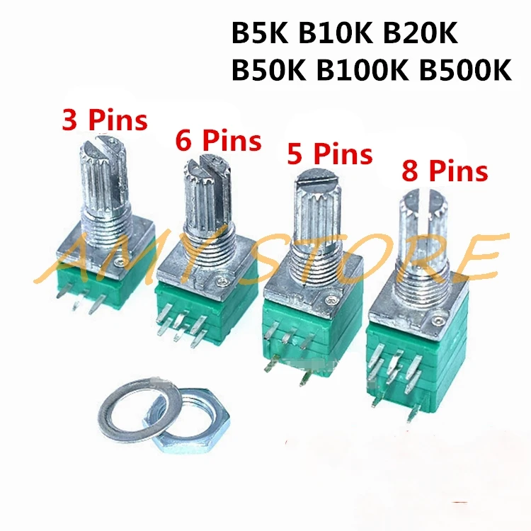 10pcsB5K/10K/20K/50K/100K/500K RV097NS RK097N/G Audio Amplifier Sealed Linear Volume Potentiometer Resistor 15mmShaft 3/5/6/8Pin