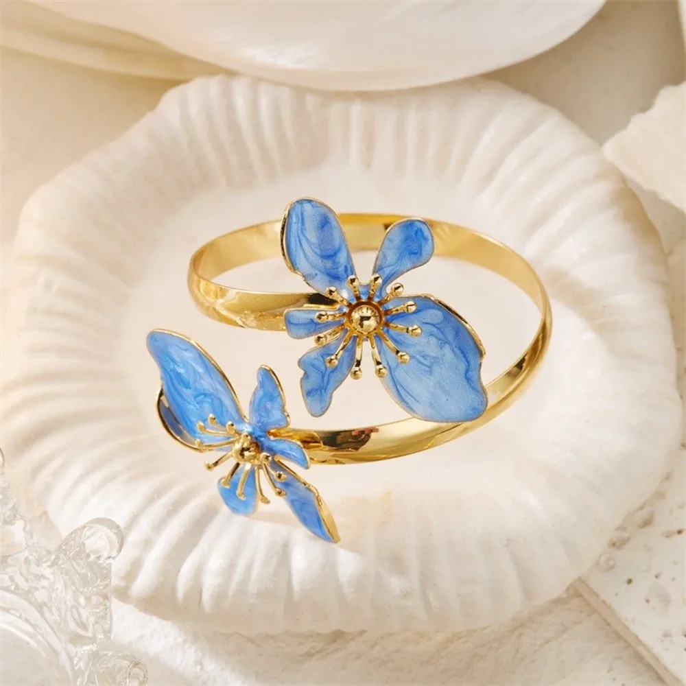 Exaggerated Design Big Flower Bracelet High-End Double Flower Open Bracelet Luxurious Style Oil-Dripping Bracelet Vacation Style
