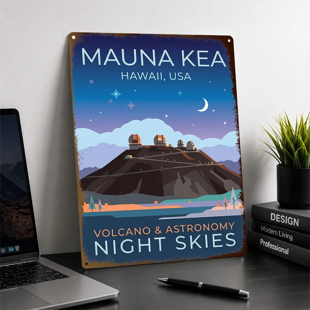 Mauna Kea Hawaii Travel Textured Poster Personalized Aluminum Metal Sign Retro Coastal Vista Style Wall Art For Entryway Decor