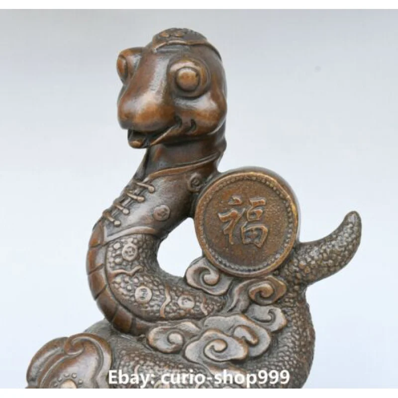 China Pure Bronze Fengshui Xiangyun Zodiac Ruyi Snake Wealth Animal Statue