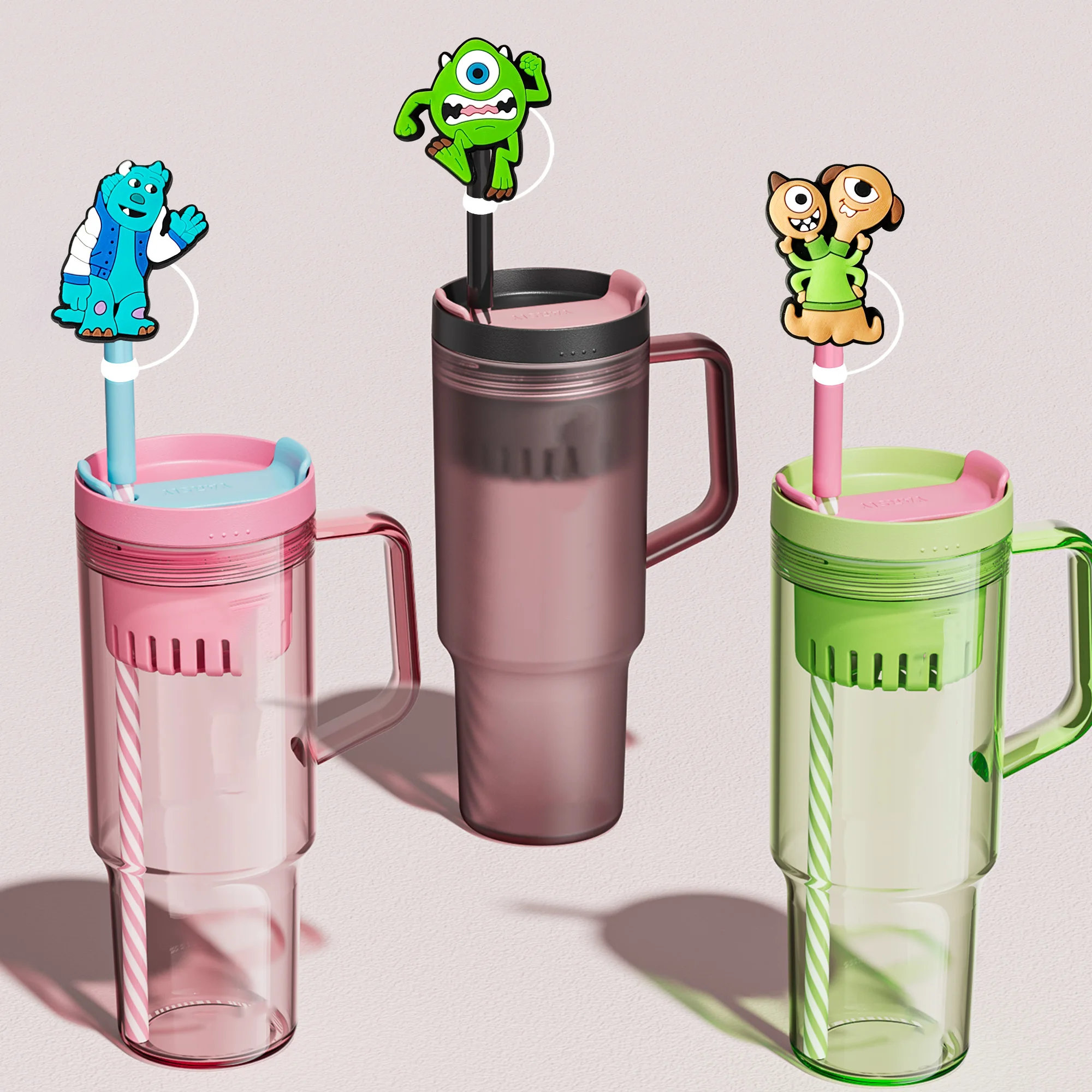 9-16 Stück Monsters University Stroh-Abdeckkappe für wiederverwendbare Trinkstaubkappe, Glasbecher, Strohaufsatz, 10 mm Silikon-Strohabdeckung
