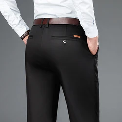 Stretch Mens Casual Pants Classic Office Business Straight Trousers Autumn New Comfortable High Waist Male Brand Black Blue Gray