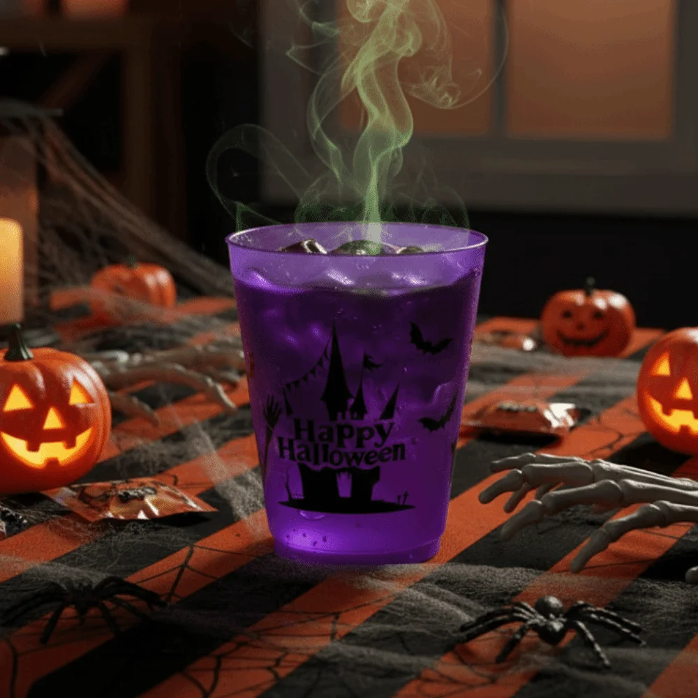 8PCS Plastic Halloween Party Cups 450ML Matte Texture Drinking Cup Smooth Cup Rim Ghost Skull Pattern Juice Cup