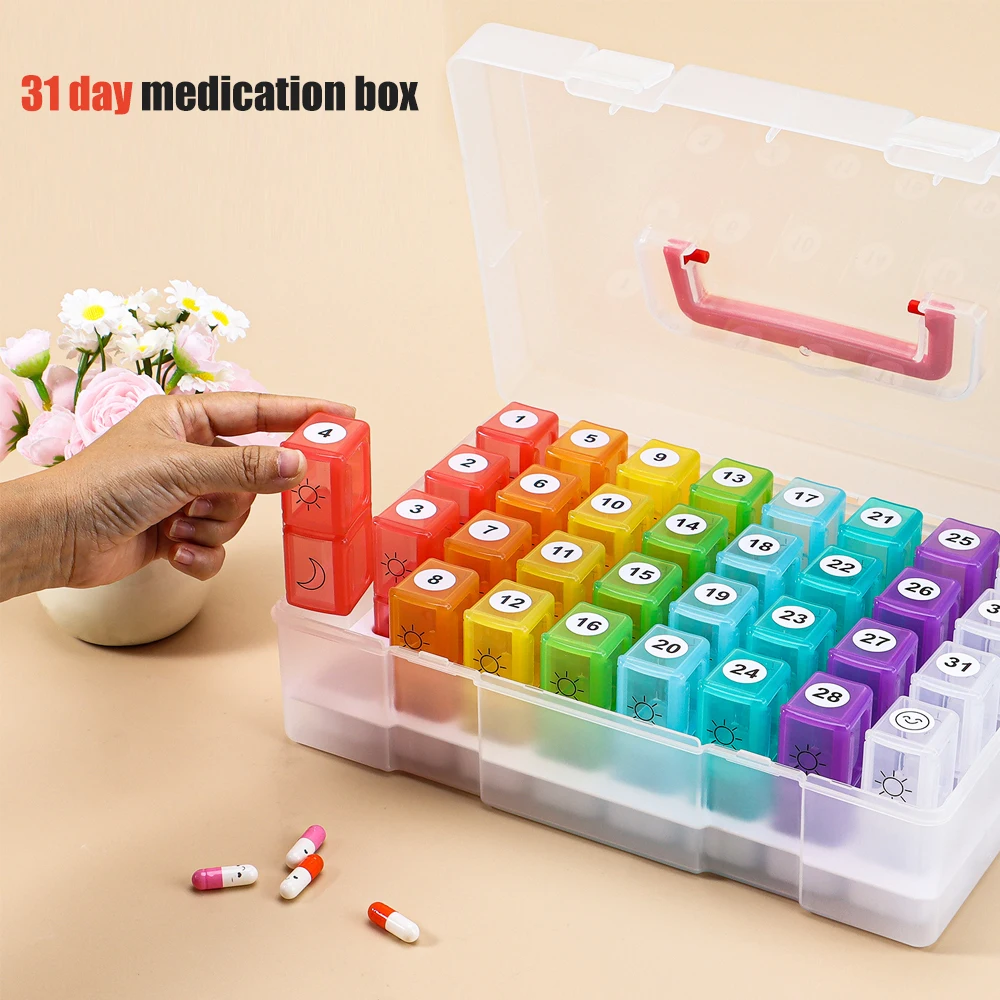 

1PCS Monthly Pill Organizer 2 Times a Day - 30 Day Pill Box AM PM, BPA Free One Month Medicine Organizer Twice Daily,32-Day Case