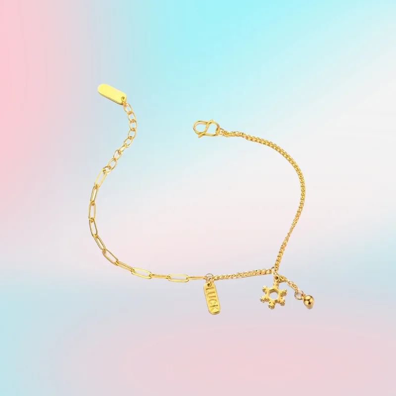 

NEW 9999 Real Gold 24K niche high-end gold snowflake luc bracelet fashion small snowflake light luxury bracelet jewelry