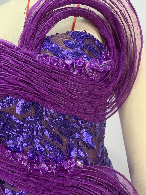 Purple Color Women Sexy Shinning Sequins Strapless Bodycon Mini Dress Fashion Celebrate Birthday Party Evening Dress Vestido