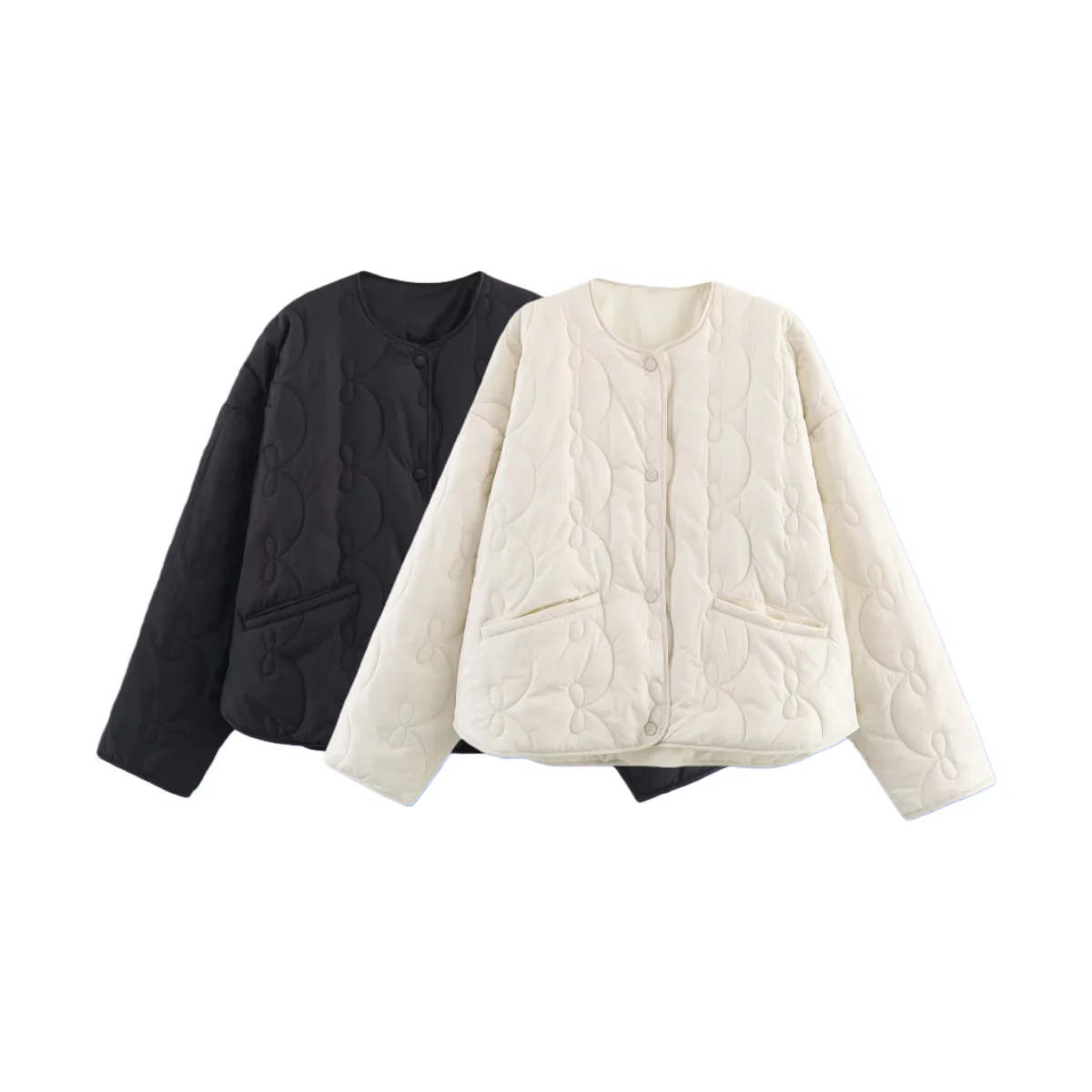 

Осень 2024, новая женская повседневная стеганая хлопковая куртка с круглым вырезом и круглым вырезом, свободная однотонная хлопковая одежда, хлопковая куртка